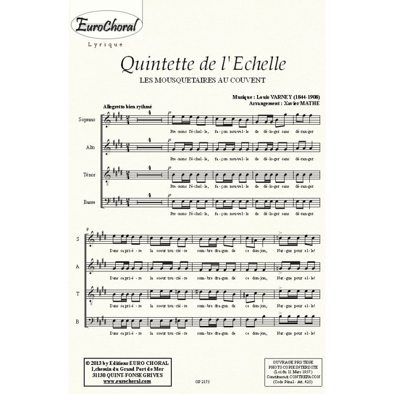 QUINTETTE DE L\'ECHELLE (Les mousquetaires au couvent) (Choeur)